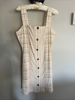 Roxy Cream and Tan Striped Button-Front Mini Dress